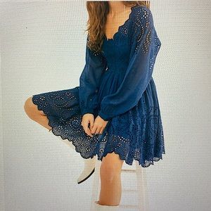 Free People Eyelet Lace Navy Mini Dress